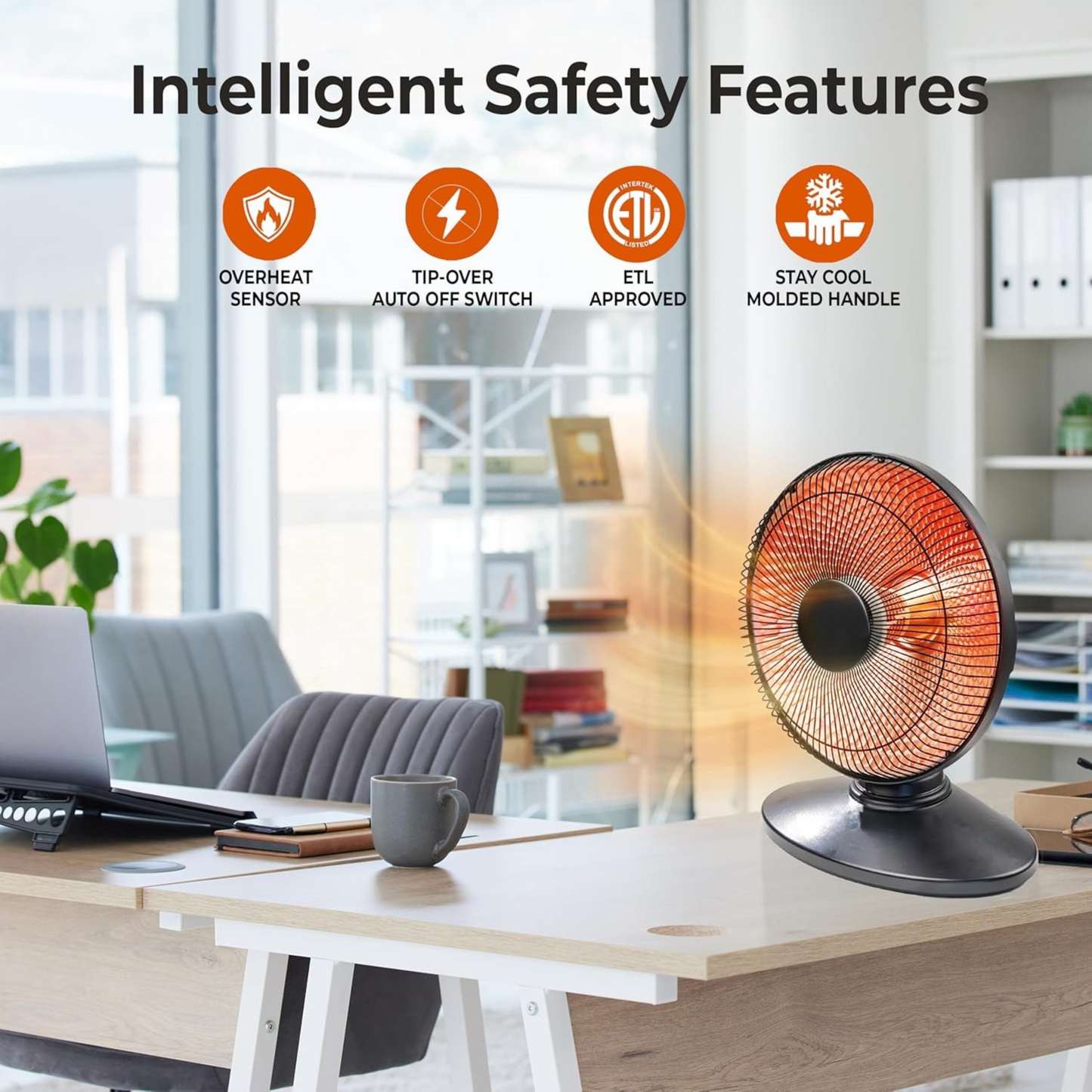 Premium 12-Inch Reflector Electric Heater with Adjustable Power (300W/600W) Moving Function Room Heater