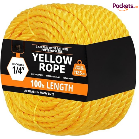 100ft Heavy-Duty Yellow Rope | Adjustable Parashot Clothesline for Indoor & Outdoor Use