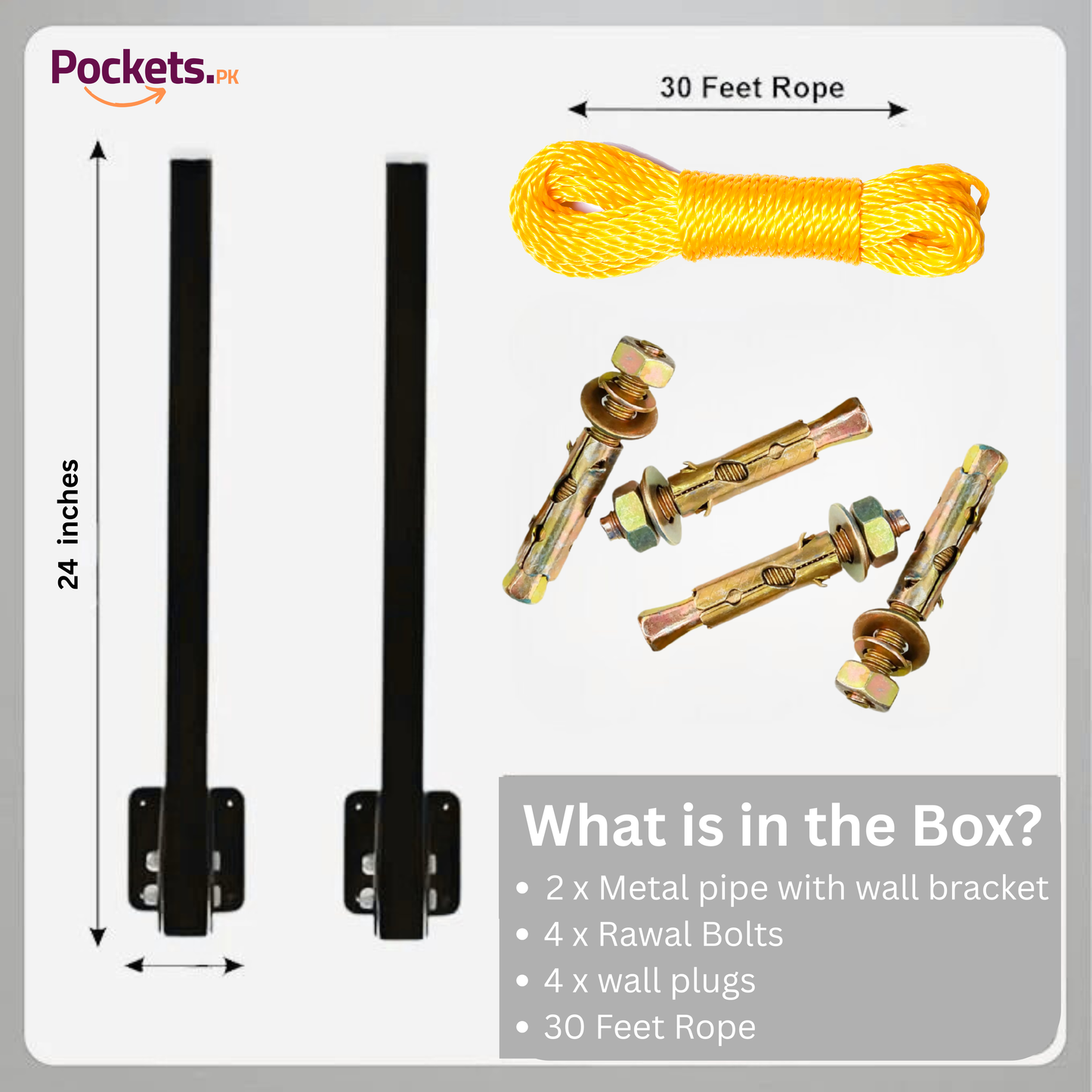 24 inch Foldable Metal Clothline Wall Mounted - Heavy Duty Laundry Dryer